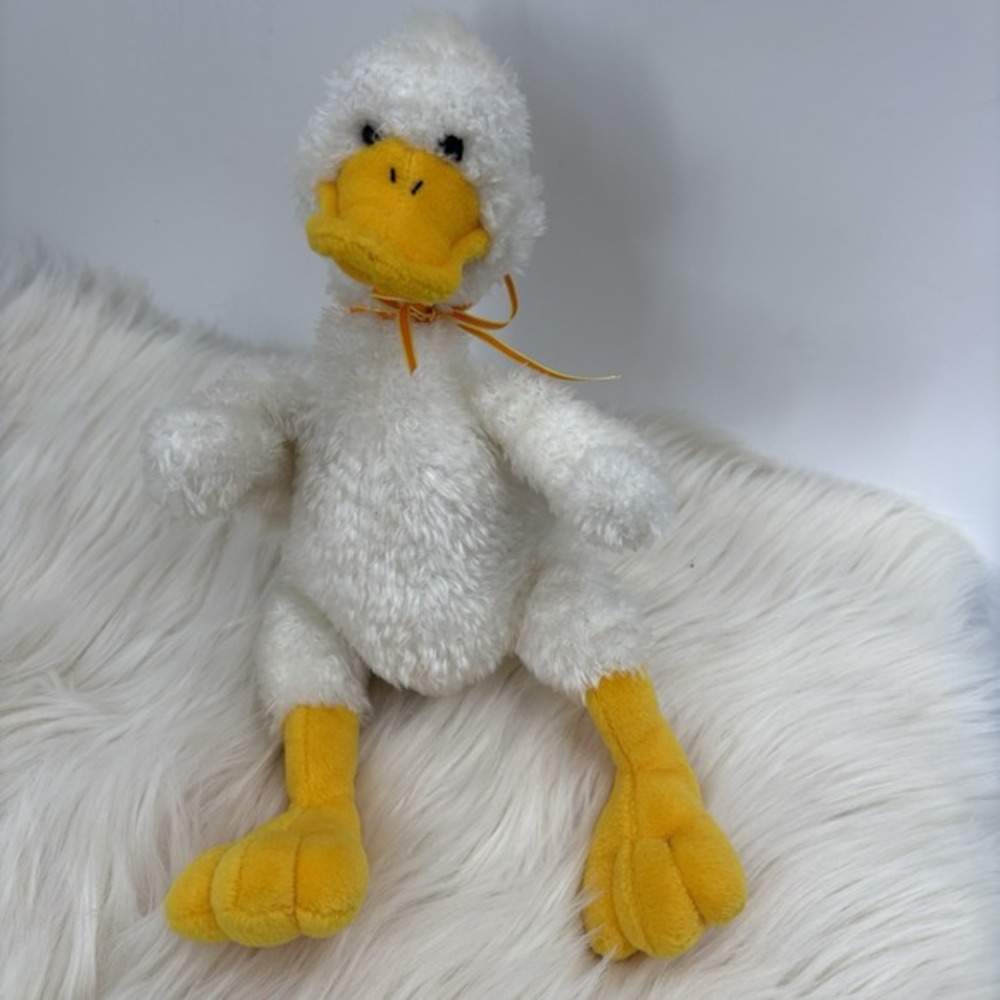 Gund Dunkln White Duck Plush 8" Duckling Orange Ribbon
